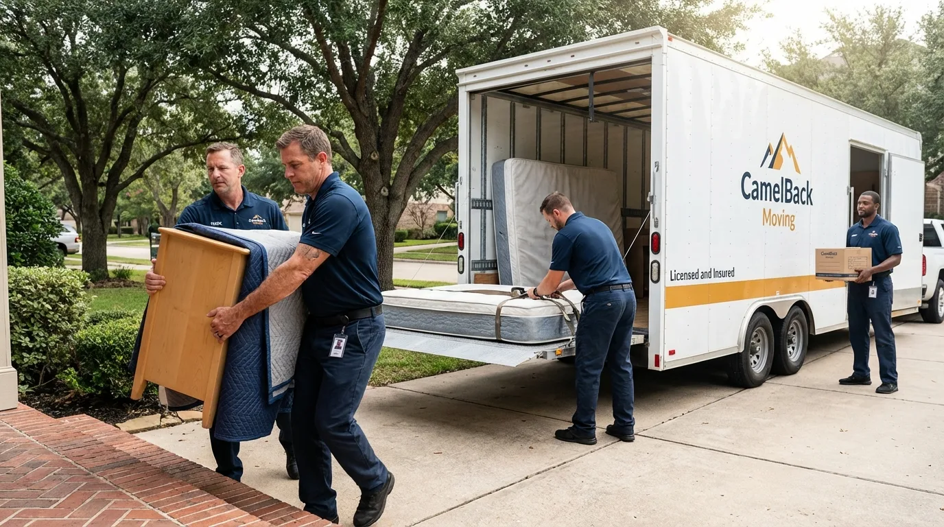 Crew loading residential truck for cross-state move from Rathdrum, ID